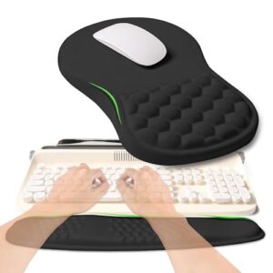 KUOSGM 2-in-1 Ergonomic Set, Wave Rise Keyboard Wrist Rest and Massage Bulge Slope Mouse Pad Wrist Support, Cushion Memory Foam Integrated to Relieve Wrist Pain, Black