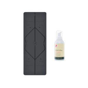 LIFORME Original Yoga Mat & Ultimate Everyday Yoga Mat Cleaner- Bundle Pack – Patented Alignment System, Eco-Friendly, Non-Slip Warrior-Grip, Thick, Sweat Resistant, Comfortable – Grey