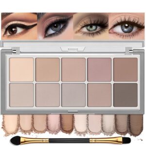10 Colors Matte Neutral Eyeshadow Palette, Taupe Brown Mauve Nude Eye Shadow for Older Women, Blendable Long Lasting Natural Grey Smokey Eyeshadow Cool Toned Contour Makeup Palette