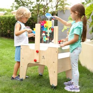 KRAND Kids Water & Sand Sensory Table, Toddlers Outdoor Activity Table with Lockable Casters & Transparent Plexiglass Overlay for Doodling & Water Toys Adhesion