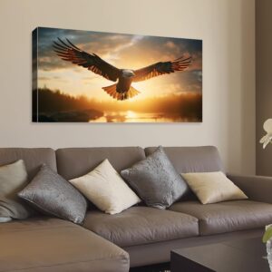 JLXART Nature Artwork Canvas Wall Art Bald Eagle Sea Picture Living Room Office Home Decoration,20X40inch