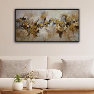 YDSUNE Brown and Yellow Abstract Wall Art – Framed Minimalist Canvas Painting Texture Modern Wall Decor Picture for Living Room Bedroom Walls Arwork Decoration Size 20×40IN
