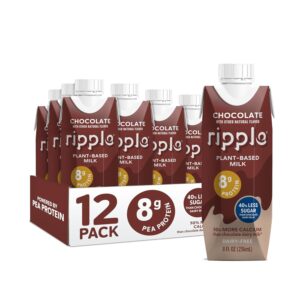 Ripple Non-Dairy Milk, Chocolate| Vegan Milk With 8g Pea Protein | Shelf Stable Single Serve Cartons | On-The-Go | Non-GMO, Plant Based, Gluten Free | 8 oz, 12 Pack