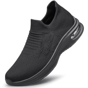Mens Walking Shoes Slip on Lightweight Comfortable Running Shoes Workout Tennis Athletic Shoes Gym Sneakers Black Size 11.5