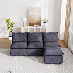 Modular Sectional Sofa, 80.5″ L Shaped Comfy Cloud Couch with Deep Seat, Boneless Couch for Living Room, Chenille Upholstered Modular Sofa with Chaise, Dark Grey