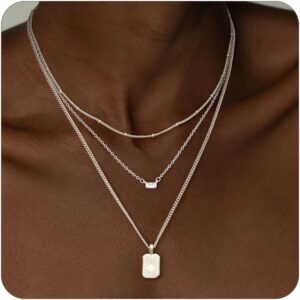 Layered Gold Necklace for Women Trendy,14K Gold Plated Dainty Stackable Cuban Link Herringbone Paperclip Chain Diamond/Coin/Cross/Tag/Mobius Pendant Necklace Set Fashion Jewelry Christmas Gifts