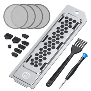 GRAUGEAR Cooling & Dust Protection Upgrade for PS5 Pro/PS5 Slim, PS5 Pro/Slim M.2 SSD Heatsink Cover with Fan Dust Filter and Port Plugs, Prevent Overheating and Dust Buildup (PS5 Pro/PS5 Slim)
